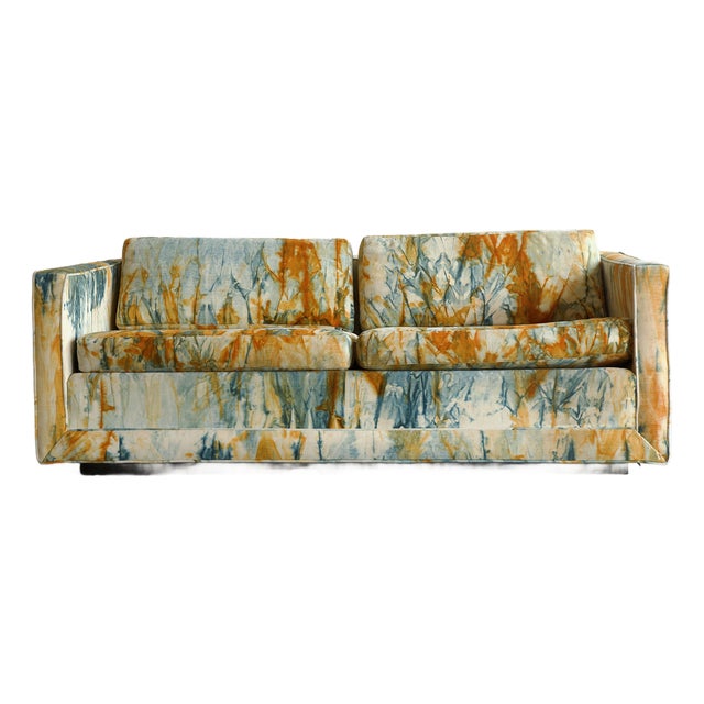Velvet Tie-Dye Sofa, Attributed to Milo Baughman & Jack Larsen, 1960's For Sale