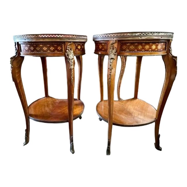 Set of 2 Antique Italian Inlaid Kidney-Shaped Side Tables For Sale
