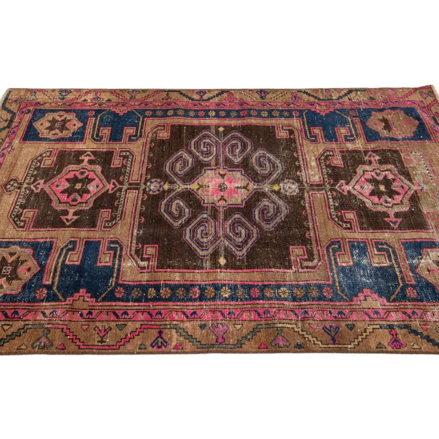 1960s 1960s Vintage Persian Distressed Handmade Tribal Brown Wool Rug For Sale - Image 5 of 7