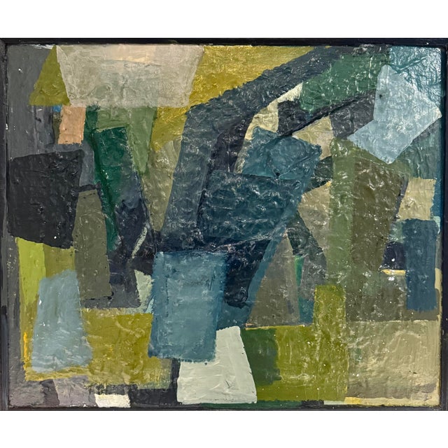 Mid-Century Modern Original Oil Cubist Abstract on Canvas in Antique Frame For Sale - Image 3 of 8