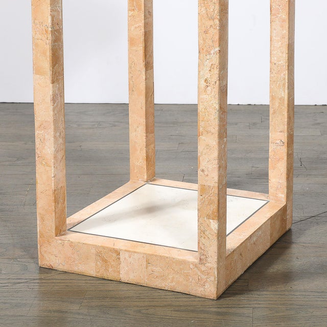 Mid-Century Tessellated Muted Rose & Off White Stone Pedestal by Maitland Smith For Sale - Image 15 of 18
