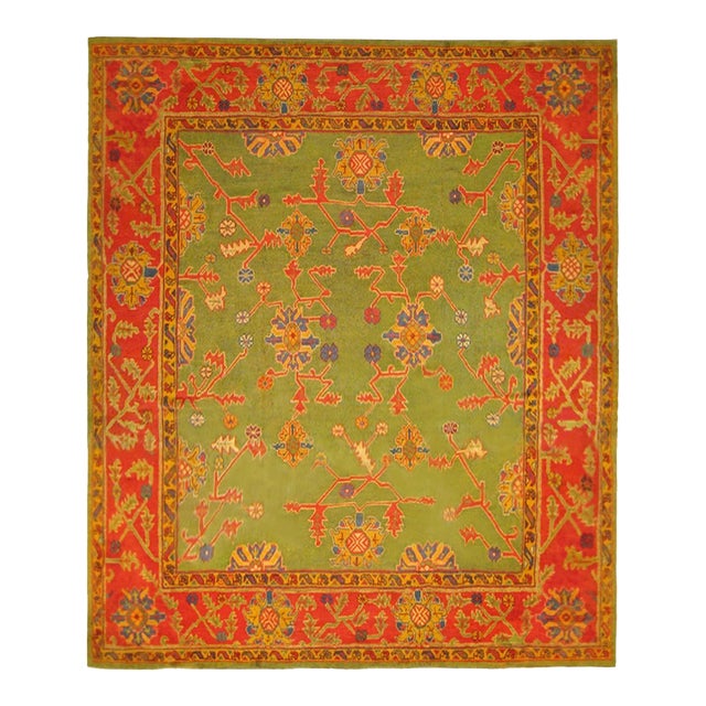 Bright Green Antique Square Turkish Oushak Rug - 12' x 12'6" For Sale