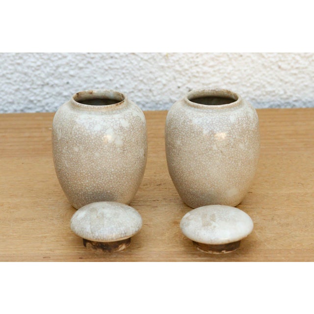 1960s Pair of Petite Crackle Glaze Jars With Lids For Sale - Image 5 of 9