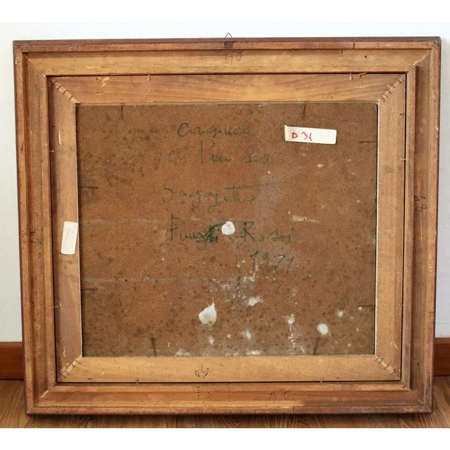 Still life composition with subject "Red Mushrooms," made in the 1970s in Italy. Oil on faesite framed with "passepartout"...