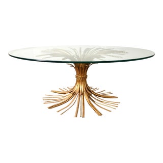 Gilded Sheaf of Wheat Round Glass Top Coffee Table For Sale