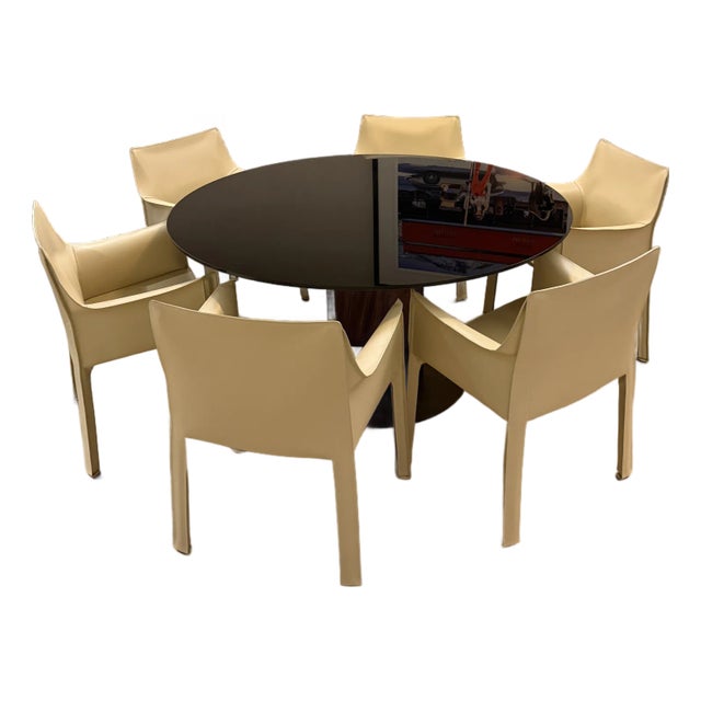 Cassina – Set of Six Leather Dining/Arm Chairs For Sale