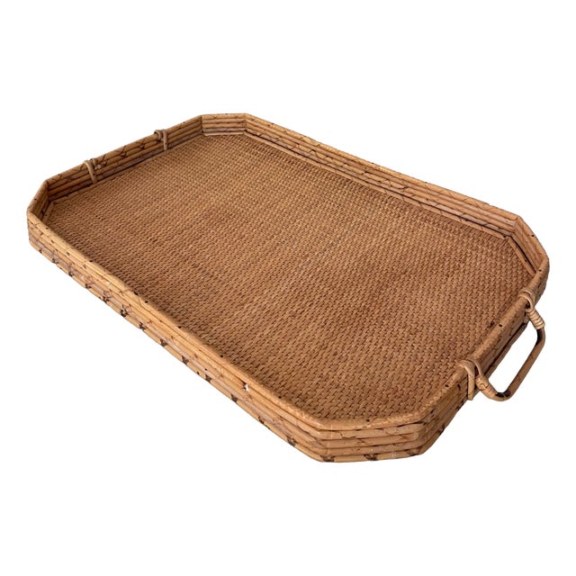 Cane and Bamboo Tray, 1950s For Sale