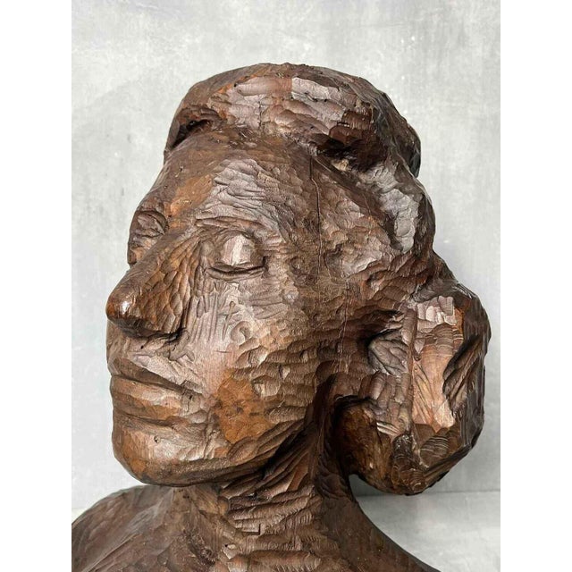 Contemporary Antique Carved Wooden Female Bust For Sale - Image 3 of 10