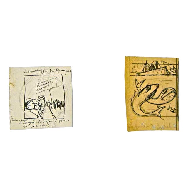 Gabriele Galantara, Sketches, Mixed Media Drawing, 1907 For Sale