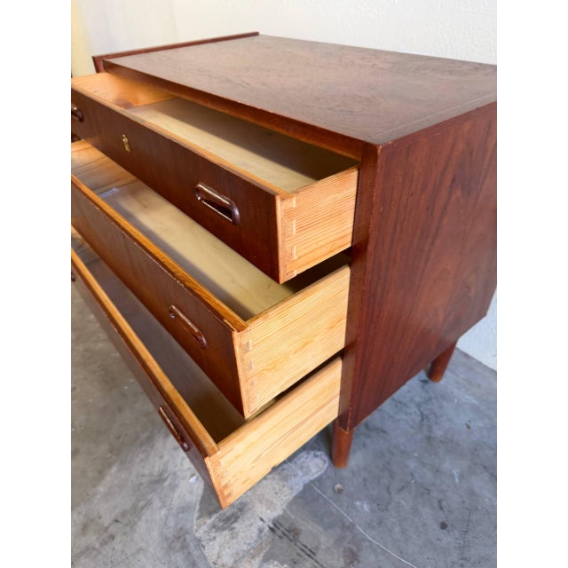Brown 1960s Mid Century Danish Teak 3 Drawer Chest – Vintage Scandinavian Small Dresser on Tapered Legs For Sale - Image 8 of 9