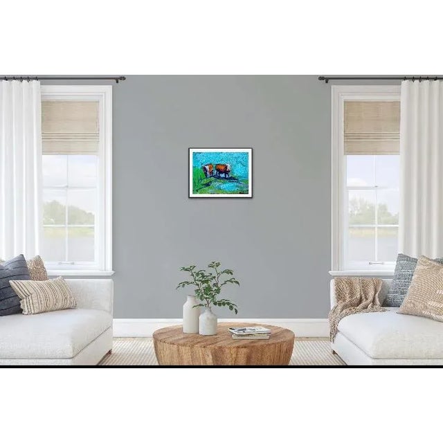 Modern Narratives — Two Cows Original oil painting by Haas, 12 x 16 unframed stretched canvas, signed. A contemporary...