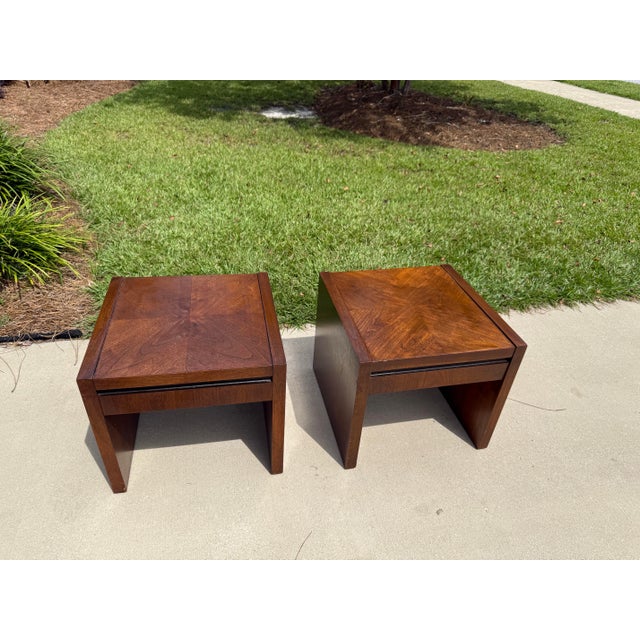 Mid-Century Modern 1970s Lane Altavista Solid Walnut Checkered Small Side Tables: A Pair For Sale - Image 3 of 11
