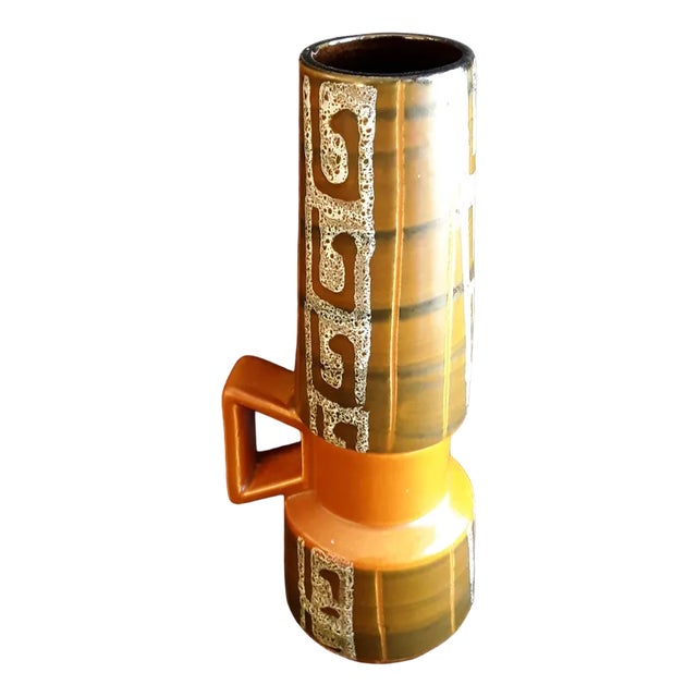 Vintage German Contura Series Ceramic Vase in Orange-Braun from Bay-Keramik, 1970s For Sale