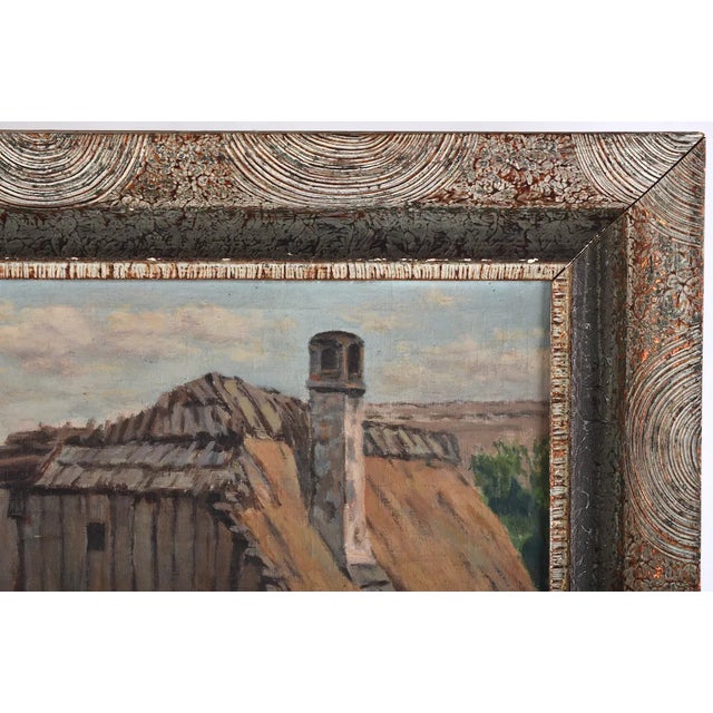Early 20th Century Oil Painting European Barn Landscape in Faux Bois Frame For Sale In Tampa - Image 6 of 13