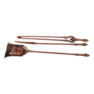 Antique Steel and Bronze Fireplace Set, 1800s, Set of 3 For Sale