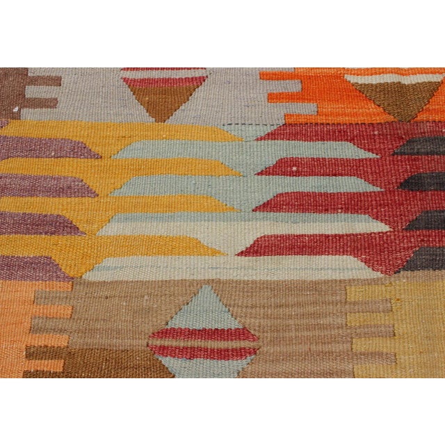 Textile Colorful Vintage Turkish Kilim With All-Over Latching Design & Geometric Shapes For Sale - Image 7 of 13