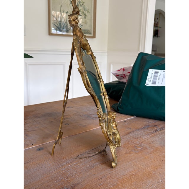 Antique French Rococo Gilt Bronze Vanity Mirror With Cherubs For Sale - Image 4 of 5