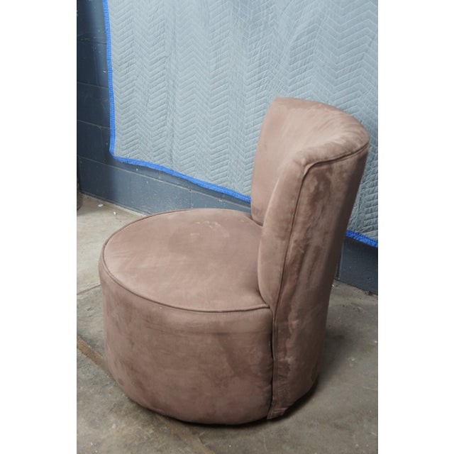 Beige Pair of Vintage Modern Rotating Microfiber Slipper Accent Chairs For Sale - Image 8 of 11