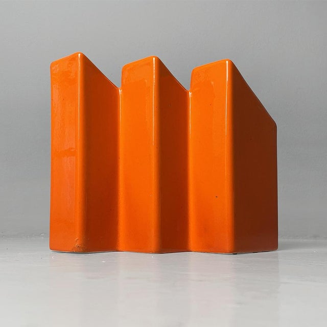 Italian Modern Orange Ceramic Vase by Enzo Bioli for Il Picchio, 1970s For Sale - Image 10 of 14