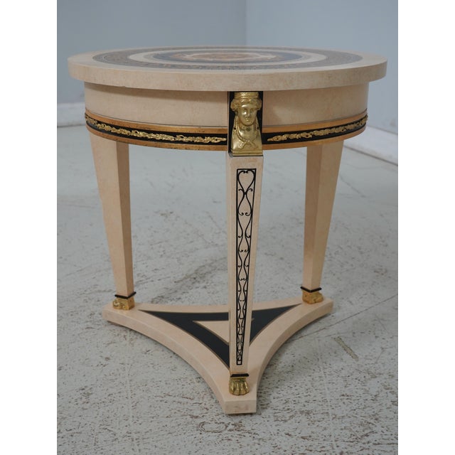 Versace Style Greek Key Faux Marble Empire Center Table For Sale In Philadelphia - Image 6 of 12