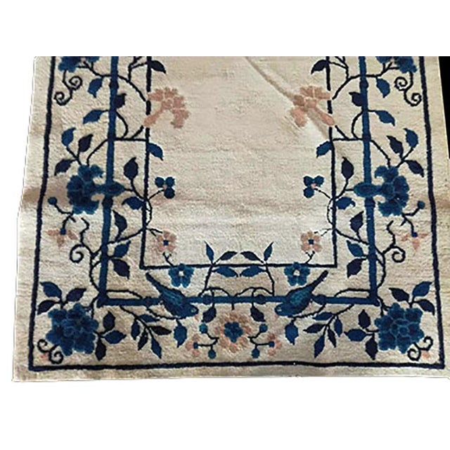 1900s White Cream Floral Handknotted Antique Chinese Peking Rug 3' 2" X 11' 6" Wool Carpet For Sale - Image 4 of 4