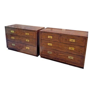 1980s Vintage Henredon Scene 1 One Pair of Bachelor Dressers in Campaign Style For Sale