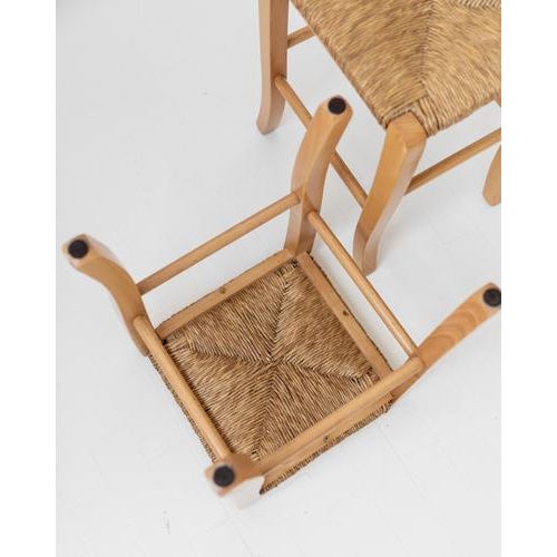 Vintage Wooden Stools with Handwoven Straw Seats and Curved Legs, 1980s, Set of 2 For Sale - Image 10 of 11