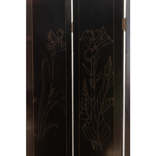 Elegant Six-Panel Black & Gold Lacquer Coromandel Screen For Sale - Image 11 of 13