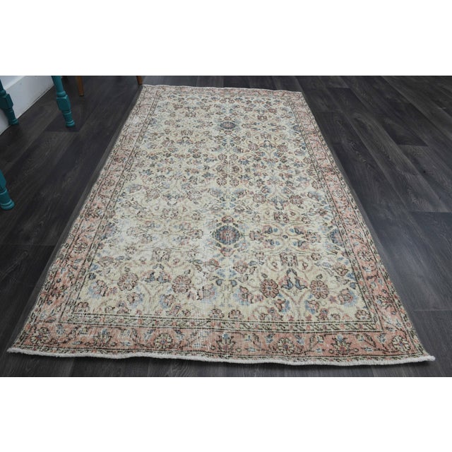 1970s Vintage Handmade Wool Cotton Beige Area Rug For Sale - Image 9 of 11