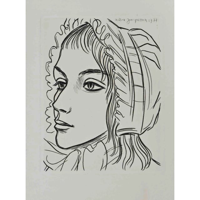 Andrea Jacquin, The Maid, Original Etching, Mid 20th-Century For Sale