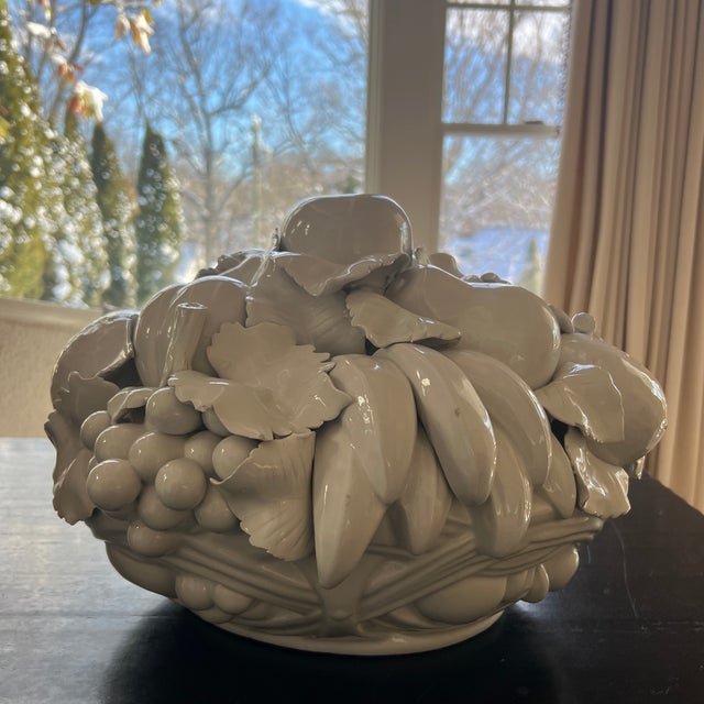 Ceramic Large Vintage Italian White Blanc De Chine Creamware Fruit Basket Centerpiece For Sale - Image 7 of 9
