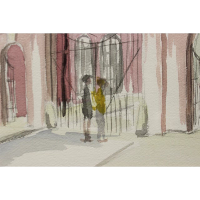 Paint Gated Courtyard Watercolor For Sale - Image 7 of 7