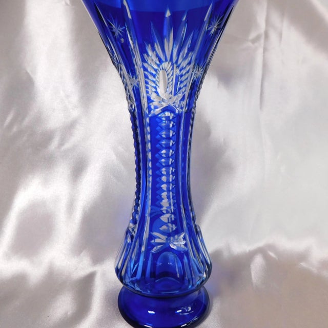 1950s Slender Blue Cut to Clear Vase For Sale - Image 4 of 4