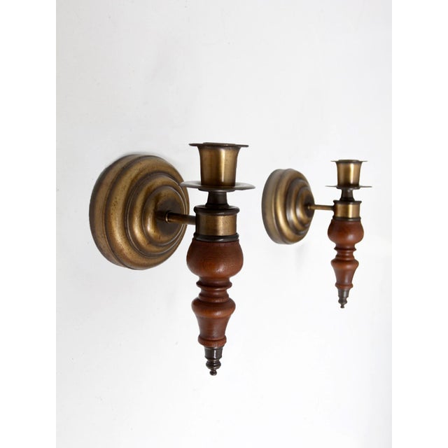 Vintage Colonial Revival Wood Candle Wall Sconces Pair For Sale - Image 9 of 12