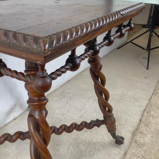 Wood Antique Wooden Accent Table With Ball-and-Claw Feet For Sale - Image 7 of 18