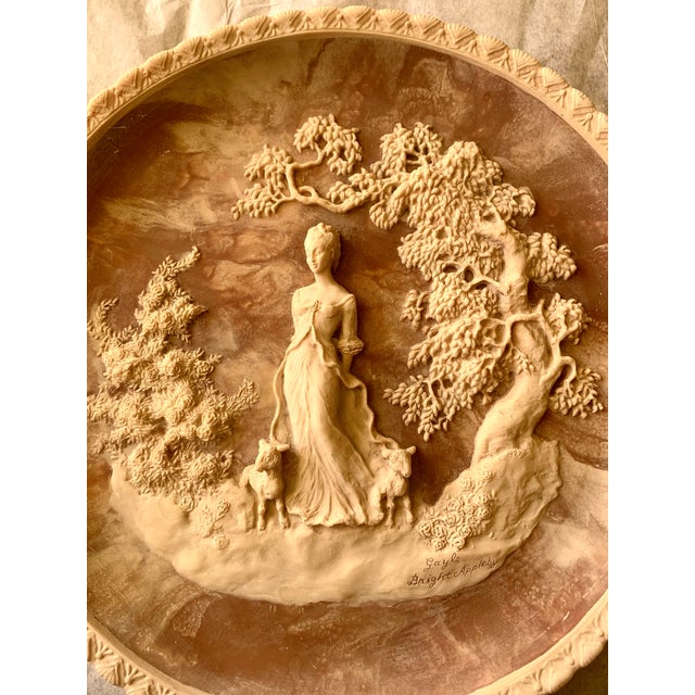 Vintage 1977 Gayle Bright Appleby Art Incolay Stone “ She Walks in Beauty “ Collector Sculpture Plate 10” Round, 3 D For Sale - Image 9 of 10