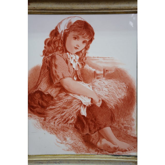 Antique 19th Century Victorian Monochrome Peasant Girls Framed Tiles 18" - Set of 2 For Sale - Image 13 of 13