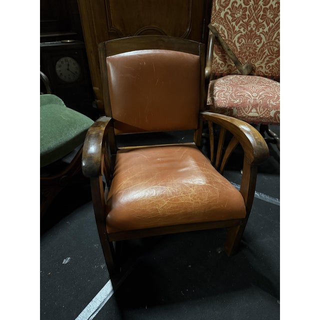 Animal Skin Vintage Bridge Chair in Leather, 1930s For Sale - Image 7 of 8