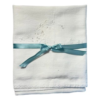 French Antique Linen Tea Towel - Dual C Monograms - Hemstitched Drawn Thread Border 1900s For Sale