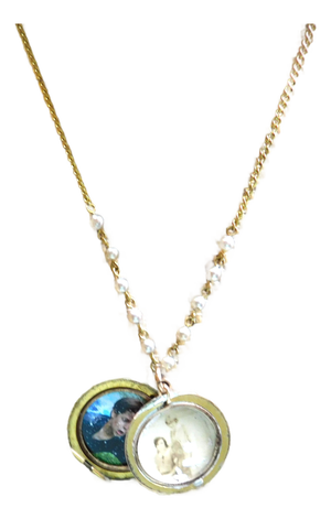 14k Gold Turn of the Century Open Locket, Gold and Pearl Chain