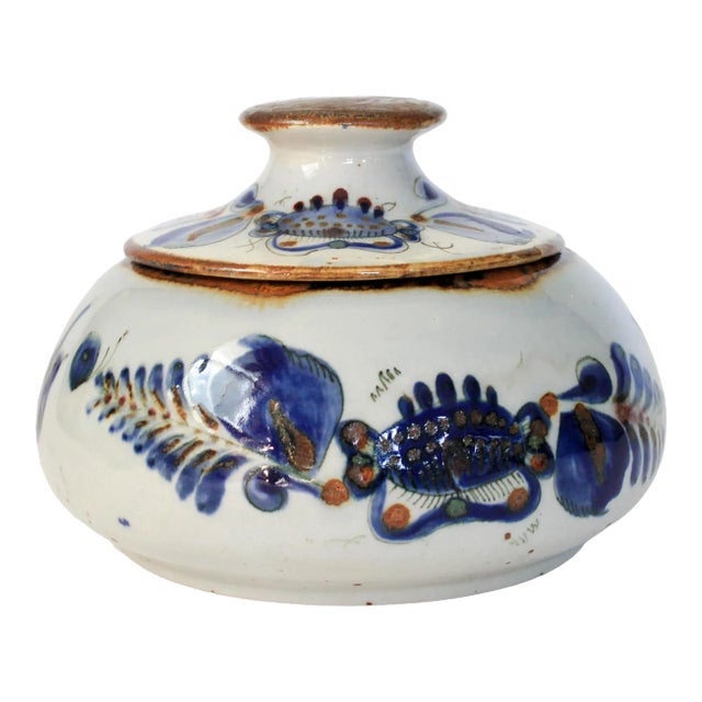 Vintage Lidded Pottery Bowl For Sale