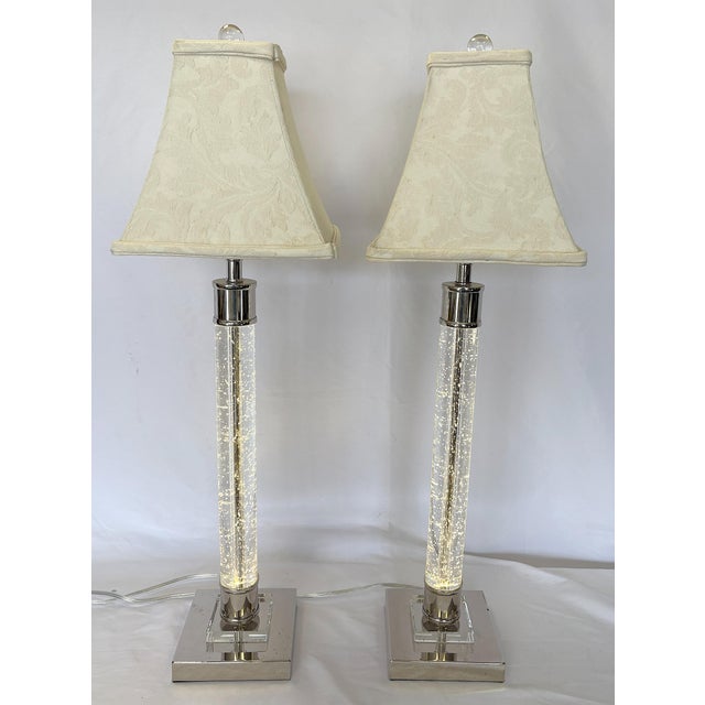Chrome Crystal and Chrome 3-Way Led Column Lamps- A Pair For Sale - Image 8 of 12