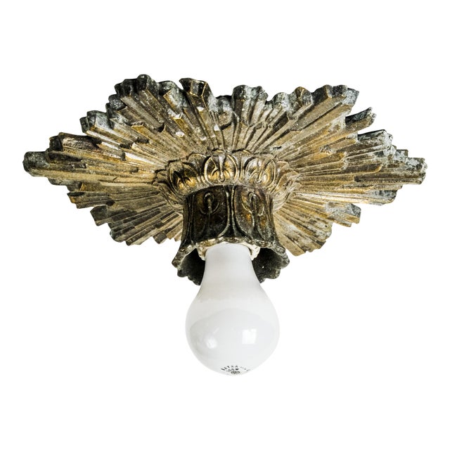 Antique Bronze Sunburst Flush Mount Ceiling Light Art Deco For Sale
