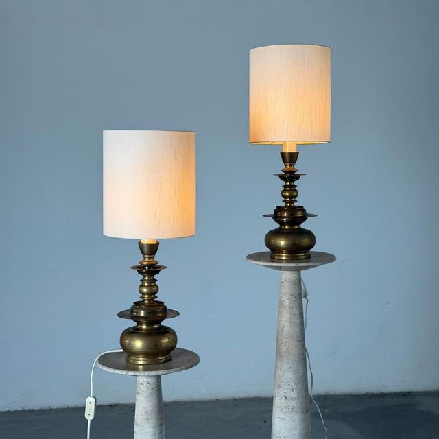 Cast Brass Wall Lights with Linen Shades by Mauritius, 1977, Set of 2 For Sale - Image 14 of 18