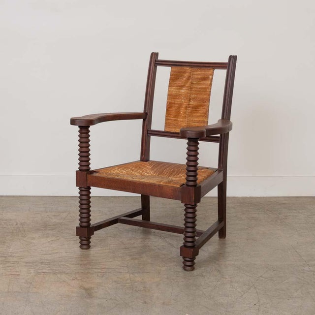 Charles Dudouyt Pair of French Wood and Woven Chairs Attributed to Charles Dudouyt For Sale - Image 4 of 17