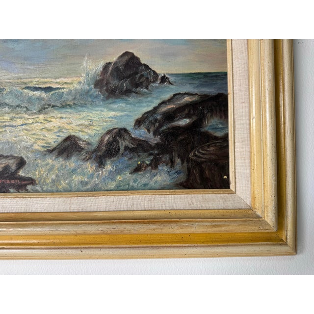 1970’s Vintage Margi Konzen Impressionist Ocean Landscape Oil on Board Painting, Framed For Sale - Image 9 of 11