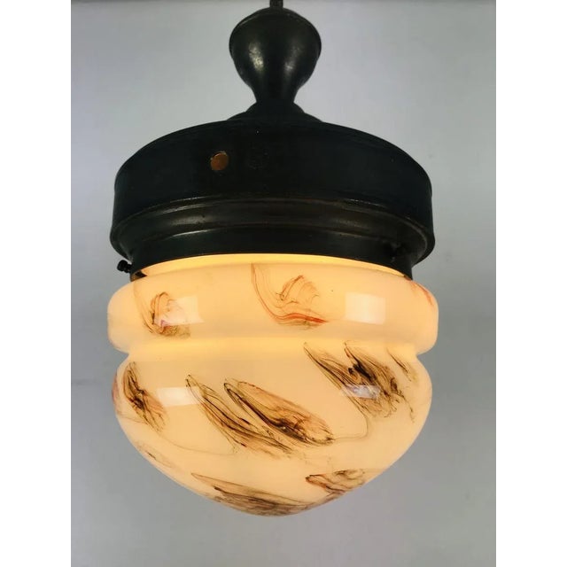 Metal Antique Marble Glass Ceiling Lamp, 1920s For Sale - Image 7 of 17