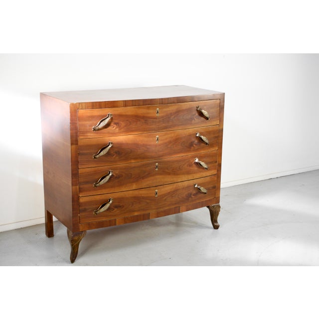 Italian Art Deco Walnut and Brass Chest of Drawers, 1930s For Sale - Image 9 of 9