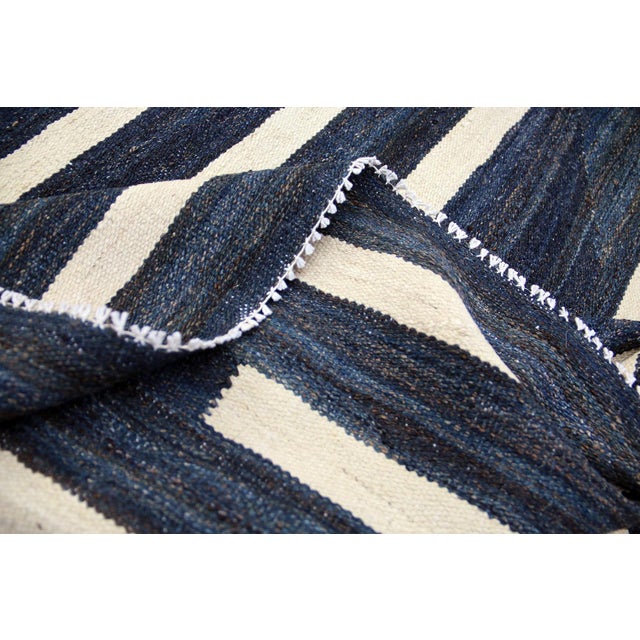 Blue Ariana Grand 11x16 Turkmen Maimana Handwoven Indigo Geometric Kilim | Chairish For Sale - Image 8 of 8
