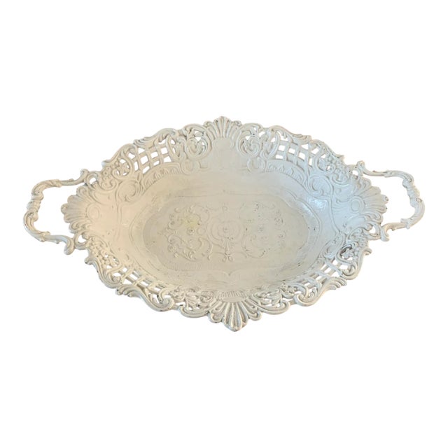 French Country Reticulated Cast Iron Cachepot in White For Sale